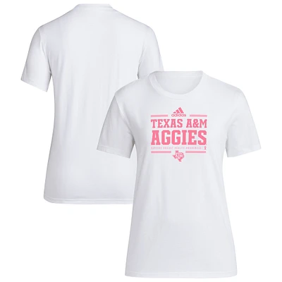 Women's adidas White Texas A&M Aggies 2024 Breast Cancer Awareness Pregame T-Shirt