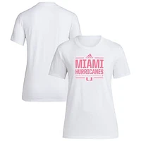 Women's adidas White Miami Hurricanes 2024 Breast Cancer Awareness Pregame T-Shirt