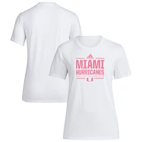 Women's adidas White Miami Hurricanes 2024 Breast Cancer Awareness Pregame T-Shirt