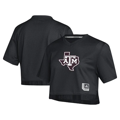 Women's adidas Black Texas A&M Aggies Primegreen V-Neck Cropped Jersey