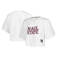 Women's adidas White Mississippi State Bulldogs Primegreen V-Neck Cropped Jersey