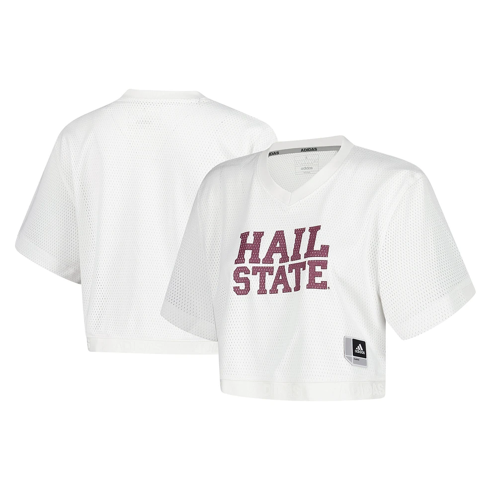 Women's adidas White Mississippi State Bulldogs Primegreen V-Neck Cropped Jersey