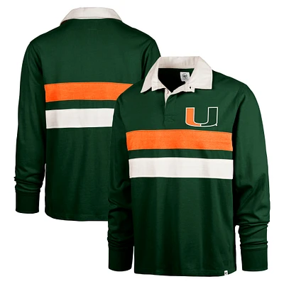 Men's '47 Green Miami Hurricanes Clubhouse Knox Thames Long Sleeve Rugby Polo