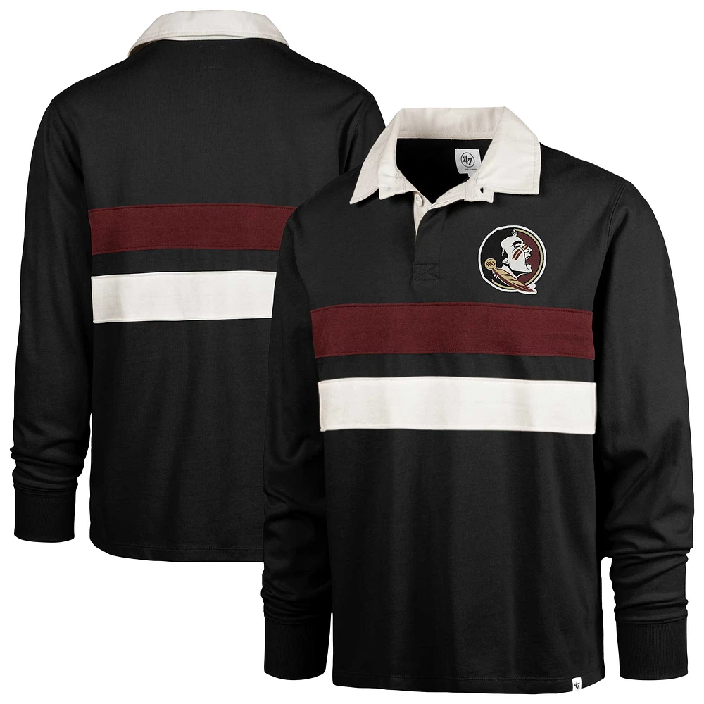 Men's '47 Black Florida State Seminoles Clubhouse Knox Thames Long Sleeve Rugby Polo