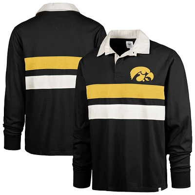 Men's '47 Black Iowa Hawkeyes Clubhouse Knox Thames Long Sleeve Rugby Polo