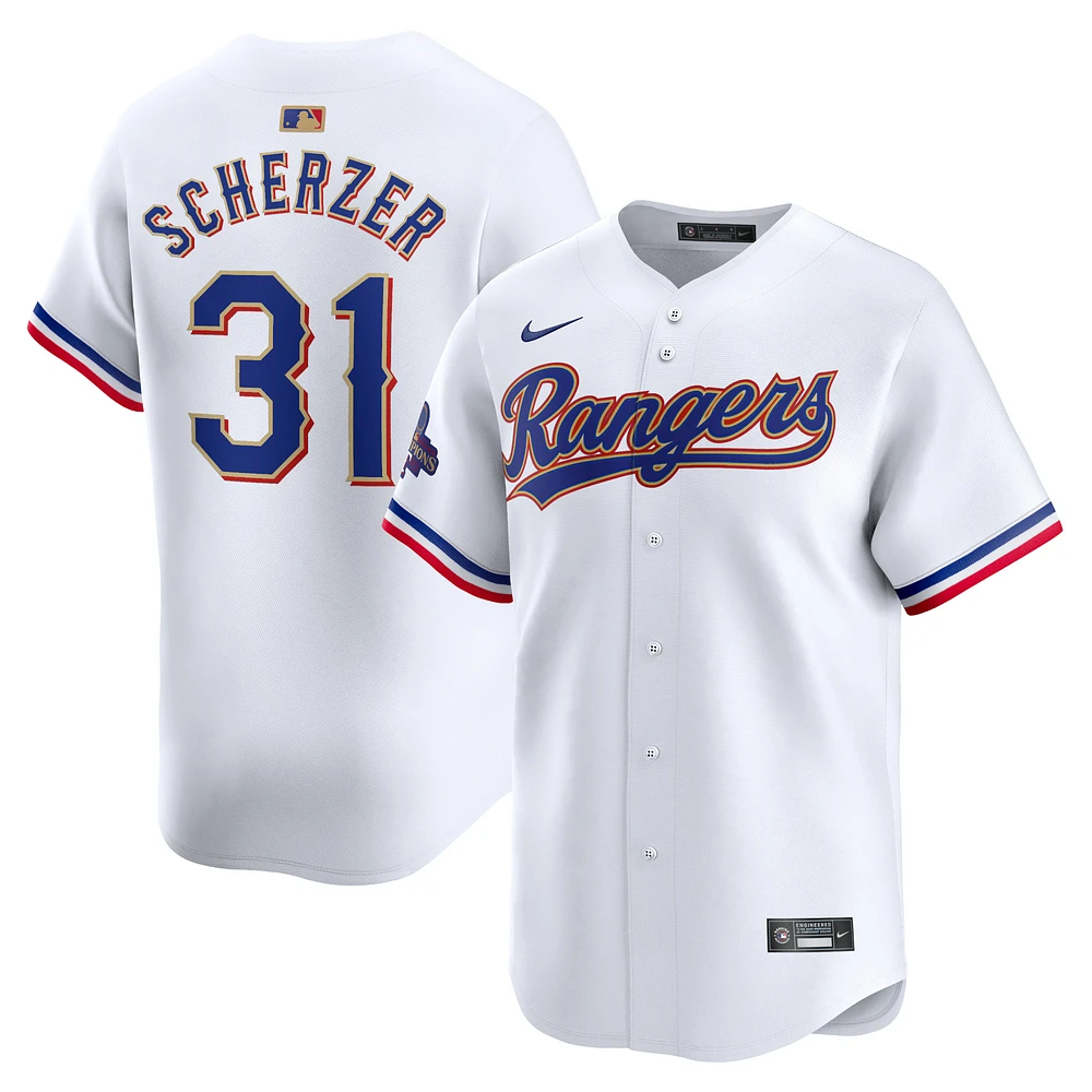 Men's Nike Max Scherzer White Texas Rangers 2024 Gold Collection Limited Player Jersey