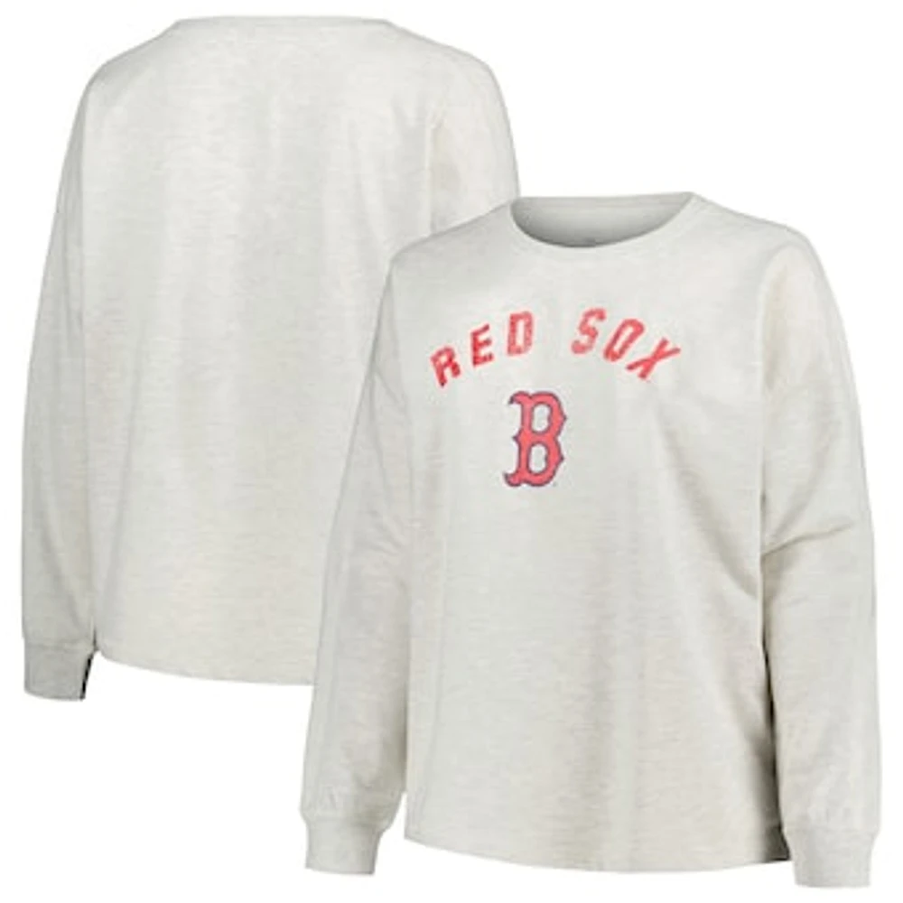 Women's Profile Oatmeal Boston Red Sox Plus French Terry Pullover Sweatshirt