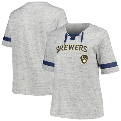 Women's Profile Heather Gray Milwaukee Brewers Plus Size Lace-Up T-Shirt