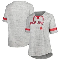 Women's Profile Heather Gray Boston Red Sox Plus Size Lace-Up T-Shirt