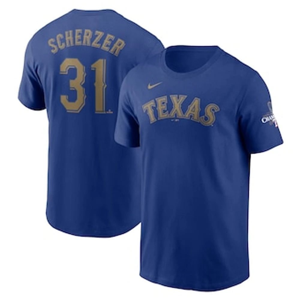 Men's Nike Max Scherzer Royal Texas Rangers 2024 Gold Collection Name & Number T-Shirt