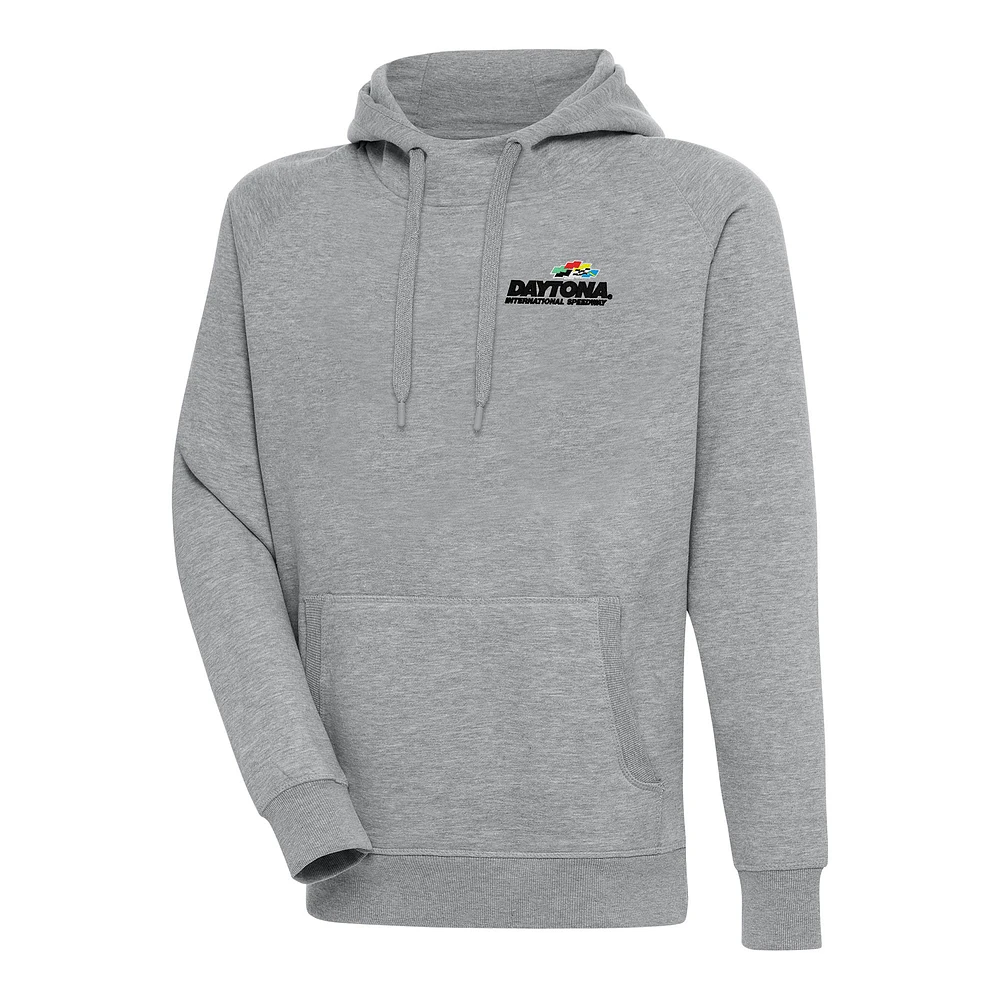 Men's Antigua Heather Gray Daytona International Speedway Victory Pullover Hoodie