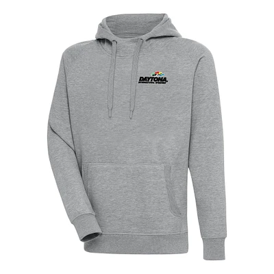 Men's Antigua Heather Gray Daytona International Speedway Victory Pullover Hoodie