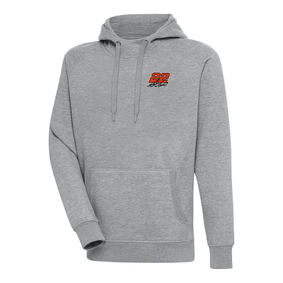Men's Antigua Heather Gray Joey Logano Victory Pullover Hoodie