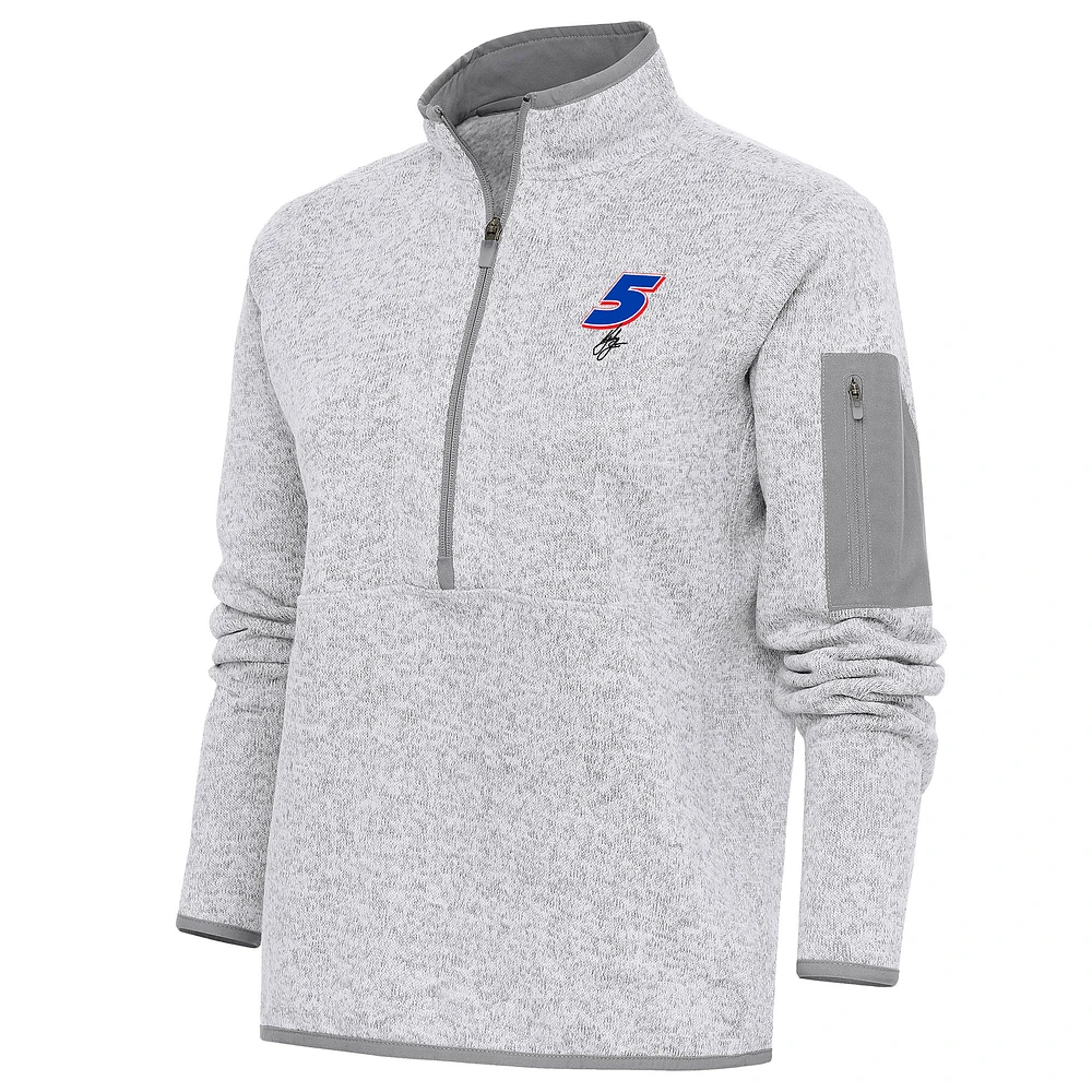 Women's Antigua Heather Gray Kyle Larson Fortune Half-Zip Pullover Sweater