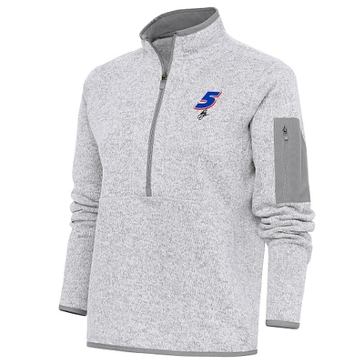 Women's Antigua Heather Gray Kyle Larson Fortune Half-Zip Pullover Sweater