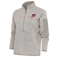 Women's Antigua Oatmeal Denny Hamlin Fortune Half-Zip Pullover Sweater