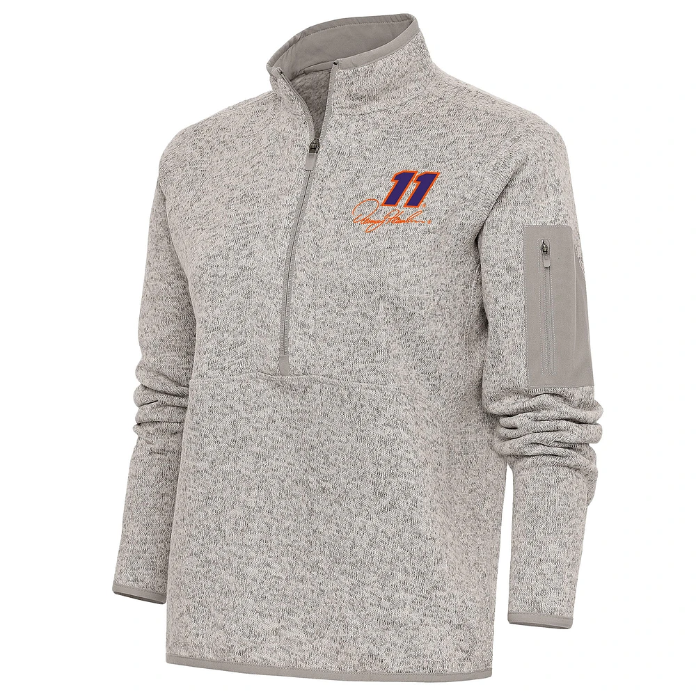 Women's Antigua Oatmeal Denny Hamlin Fortune Half-Zip Pullover Sweater