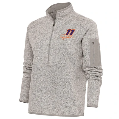 Women's Antigua Oatmeal Denny Hamlin Fortune Half-Zip Pullover Sweater
