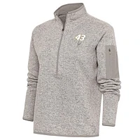 Women's Antigua Oatmeal Erik Jones Fortune Half-Zip Pullover Sweater