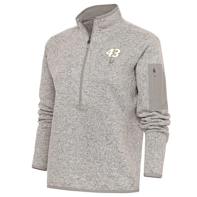 Women's Antigua Oatmeal Erik Jones Fortune Half-Zip Pullover Sweater
