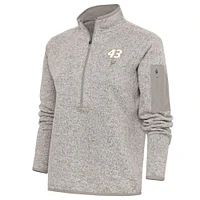 Women's Antigua Oatmeal Erik Jones Fortune Half-Zip Pullover Sweater