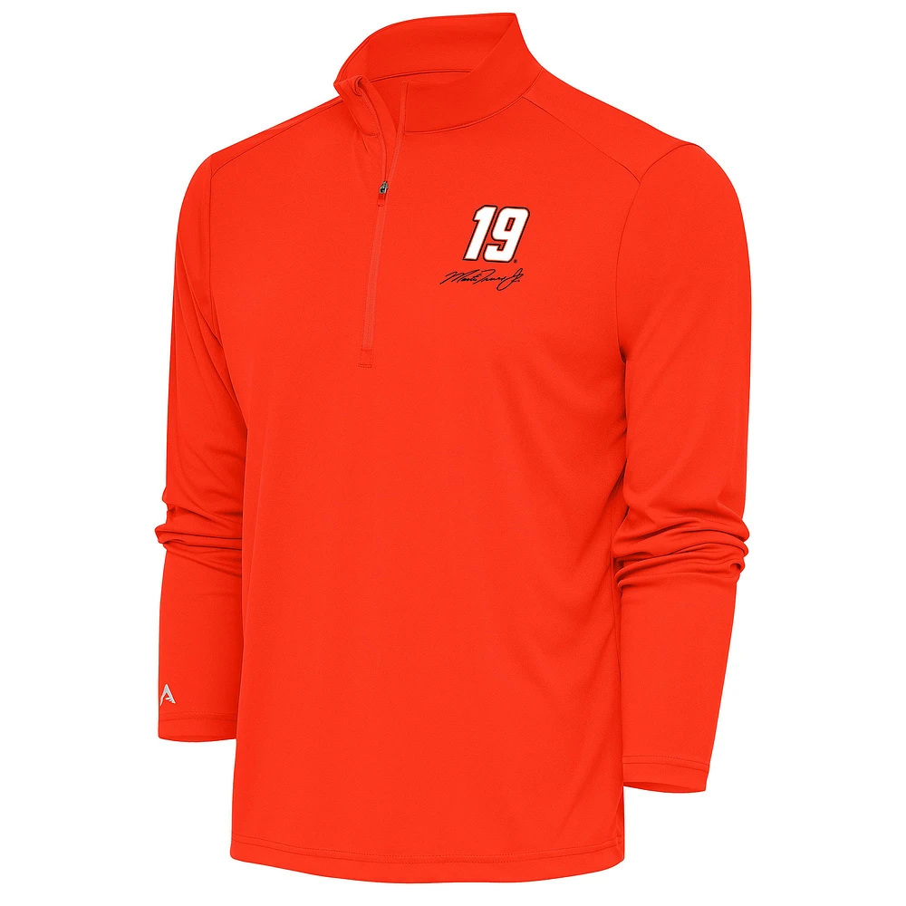 Men's Antigua Orange Martin Truex Jr Tribute Quarter-Zip Pullover Top