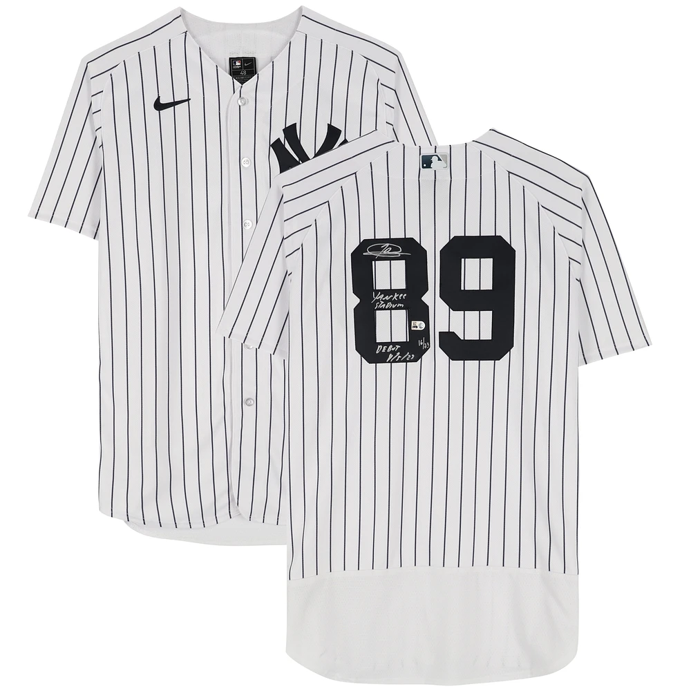 Jasson Dominguez New York Yankees Autographed White Nike Authentic Jersey with "Yankee Stadium Debut 9/5/23" Inscription - Limited Edition of 23