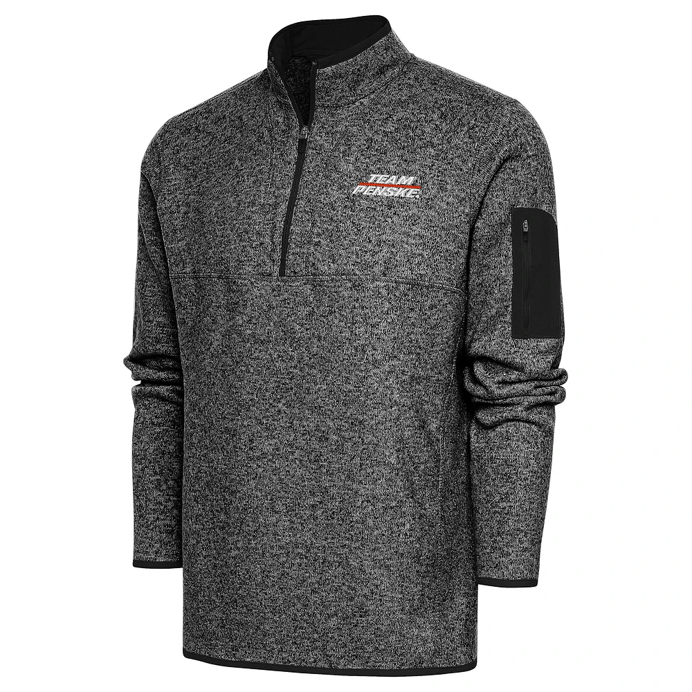 Men's Antigua Heather Black Team Penske Fortune Quarter-Zip Pullover Jacket