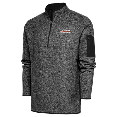 Men's Antigua Heather Black Team Penske Fortune Quarter-Zip Pullover Jacket
