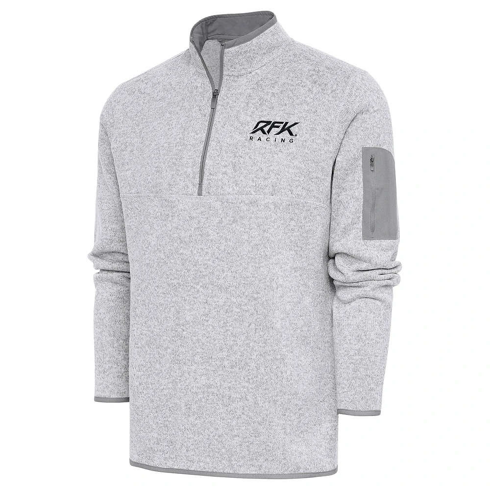 Men's Antigua Heather Gray Roush Fenway Keselowski Racing Fortune Quarter-Zip Pullover Jacket