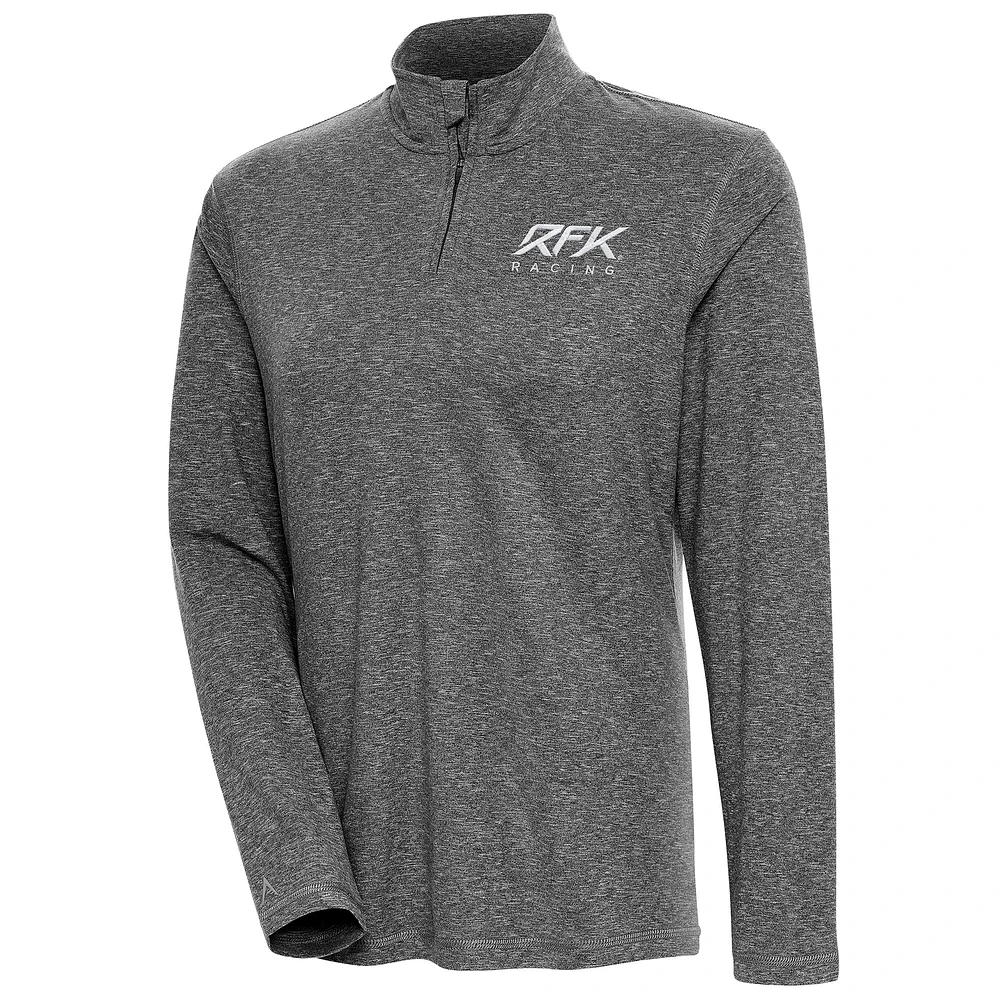 Women's Antigua Heather Black Roush Fenway Keselowski Racing Confront Quarter-Zip Pullover Top