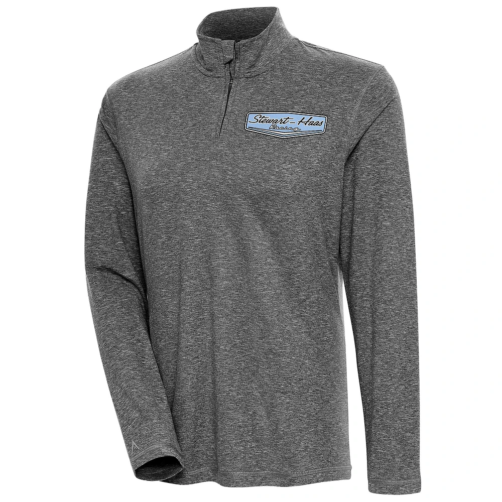 Women's Antigua Heather Black Stewart-Haas Racing Confront Quarter-Zip Pullover Top