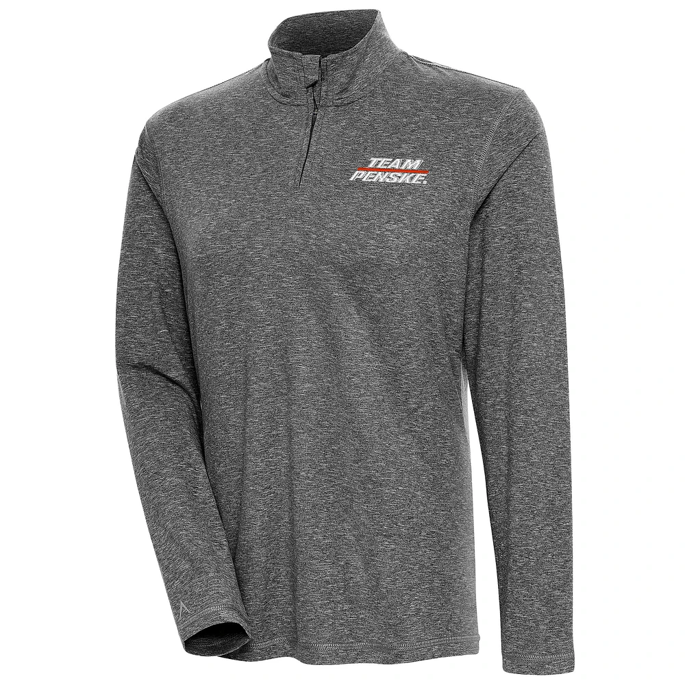 Women's Antigua Heather Black Team Penske Confront Quarter-Zip Pullover Top
