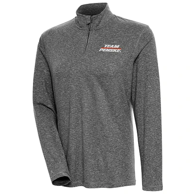 Women's Antigua  Heather Black Team Penske Confront Quarter-Zip Pullover Top