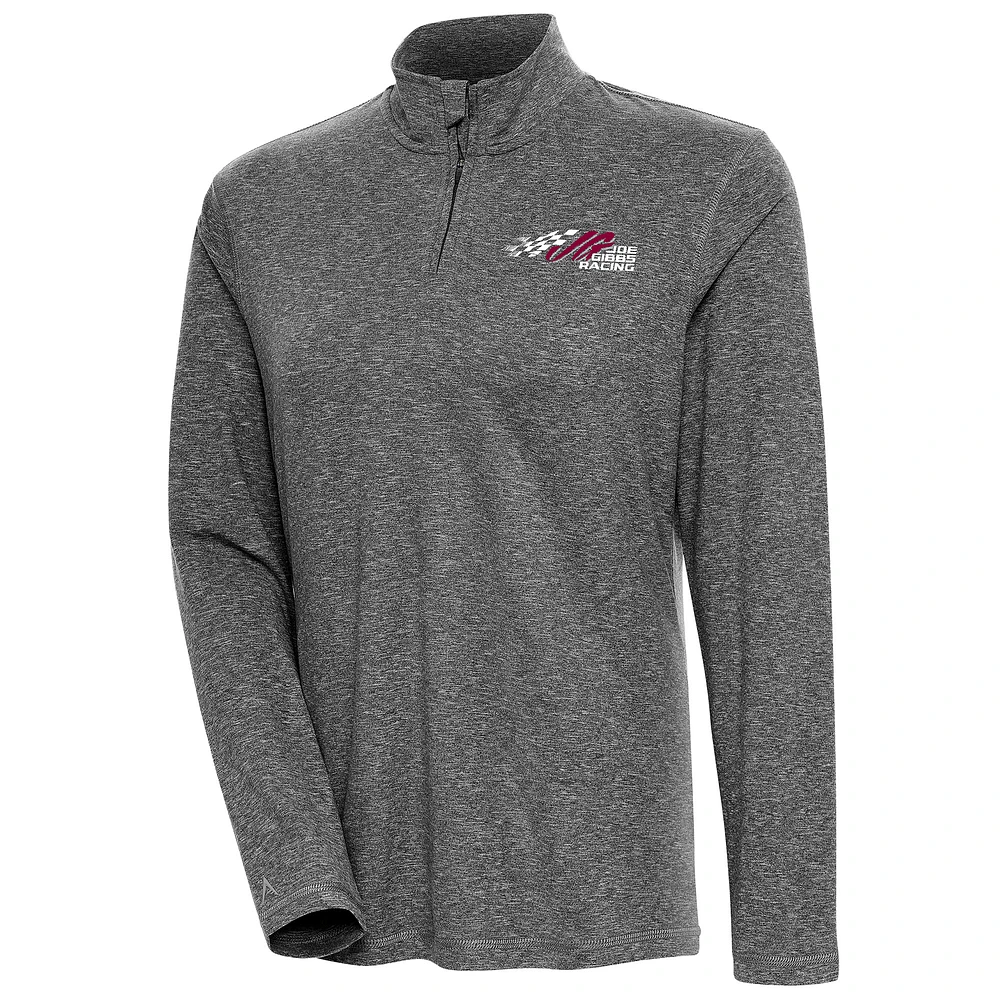 Women's Antigua Heather Black Joe Gibbs Racing Confront Quarter-Zip Pullover Top