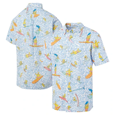Men's Reyn Spooner Light Blue The Simpsons Cowabunga! Button-Down Shirt