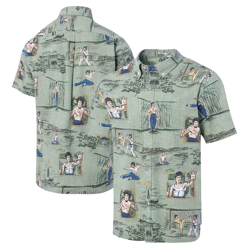 Men's Reyn Spooner Bruce Lee Green Hollywood Icons Little Dragon Button-Down Shirt