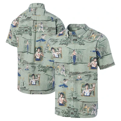 Men's Reyn Spooner Bruce Lee Green Hollywood Icons Little Dragon Button-Down Shirt
