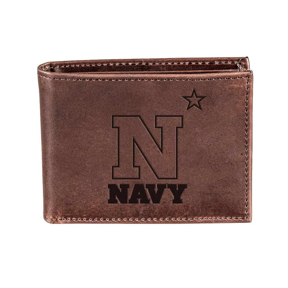 Brown Navy Midshipmen Bi-Fold Leather Wallet