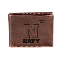 Brown Navy Midshipmen Bi-Fold Leather Wallet