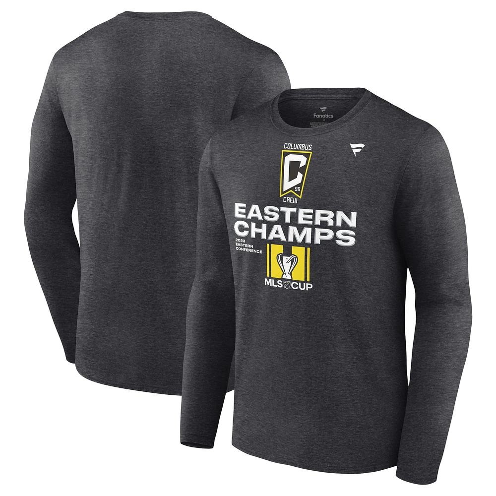 Men's Fanatics  Heather Charcoal Columbus Crew 2023 MLS Eastern Conference Champions Locker Room Long Sleeve T-Shirt