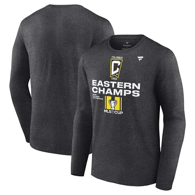 Men's Fanatics Branded  Heather Charcoal Columbus Crew 2023 MLS Eastern Conference Champions Locker Room Long Sleeve T-Shirt
