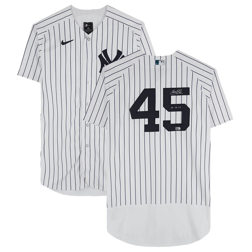 Gerrit Cole New York Yankees Autographed 2023 American League Cy Young Award White Nike Authentic Jersey with "23 AL Cy Young" Inscription