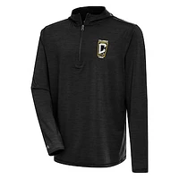 Men's Antigua  Heather Black Columbus Crew Tidy Quarter-Zip Pullover Hoodie