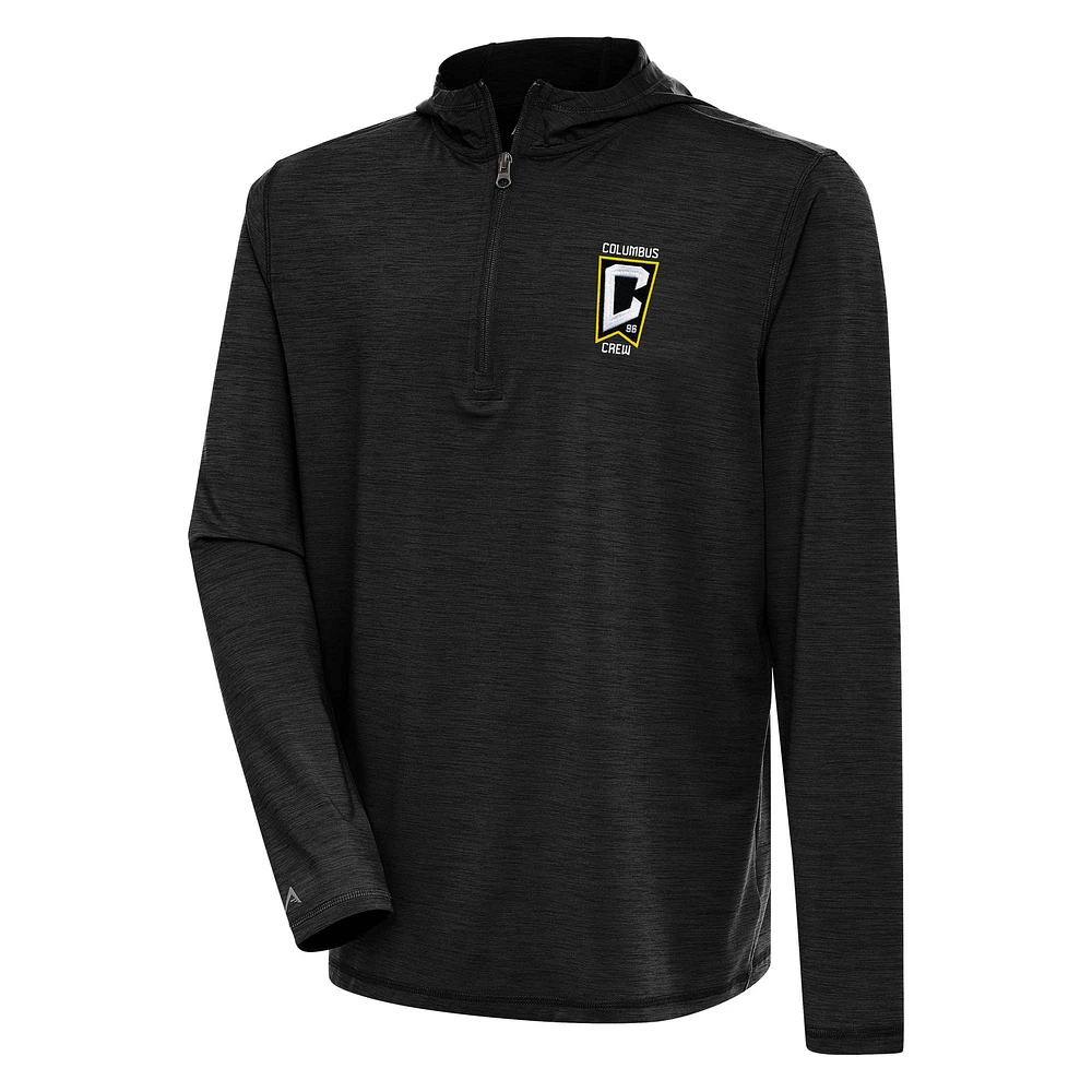 Men's Antigua Heather Black Columbus Crew Tidy Quarter-Zip Pullover Hoodie