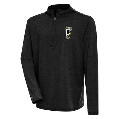 Men's Antigua  Heather Black Columbus Crew Tidy Quarter-Zip Pullover Hoodie