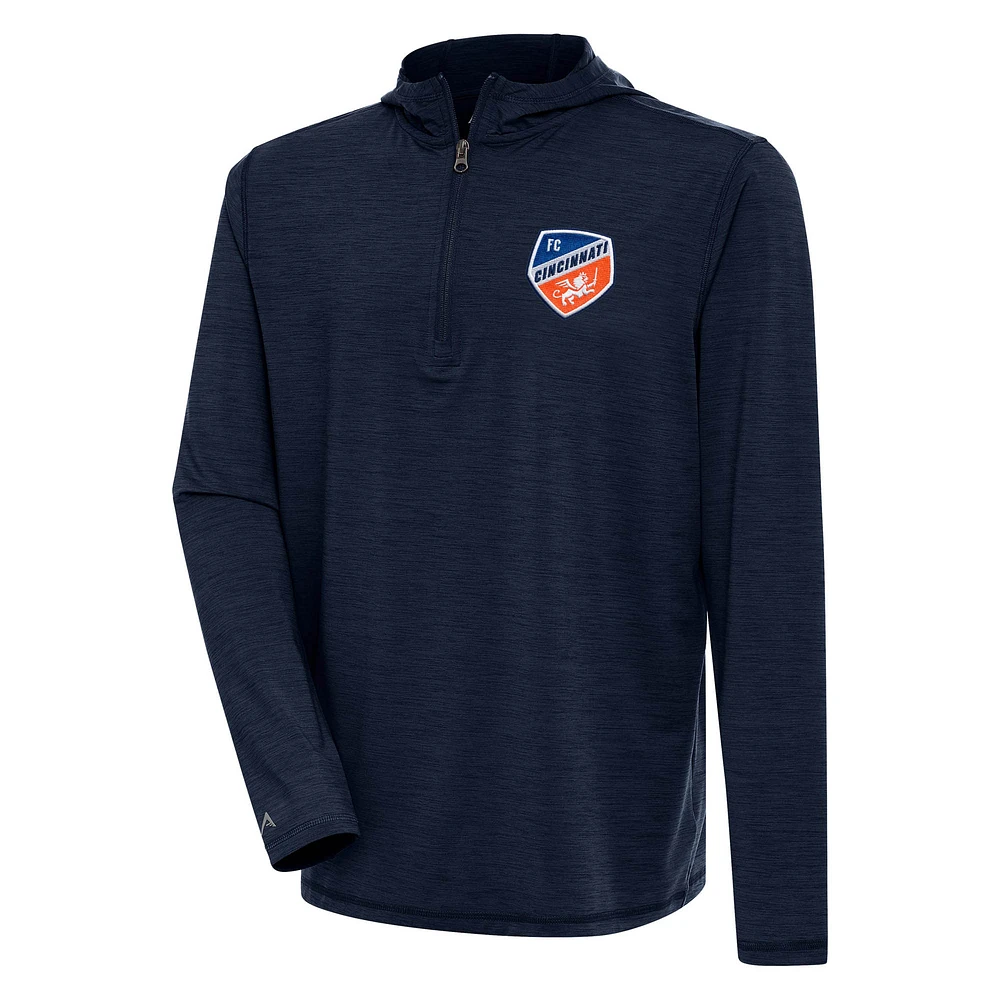 Men's Antigua Heather Navy FC Cincinnati Tidy Quarter-Zip Pullover Hoodie