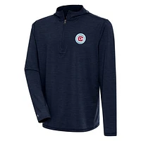 Men's Antigua  Heather Navy Chicago Fire Tidy Quarter-Zip Pullover Hoodie