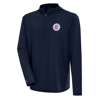 Men's Antigua  Heather Navy Chicago Fire Tidy Quarter-Zip Pullover Hoodie