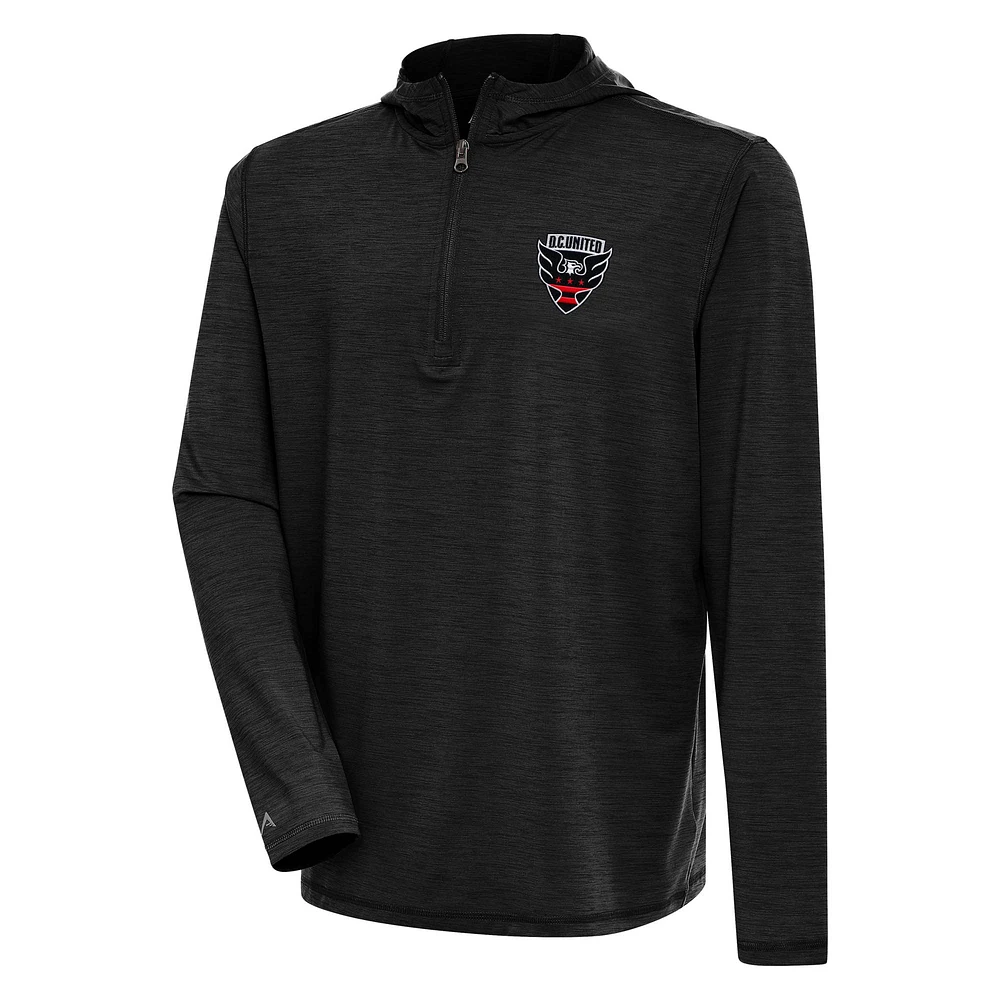Men's Antigua Heather Black D.C. United Tidy Quarter-Zip Pullover Hoodie